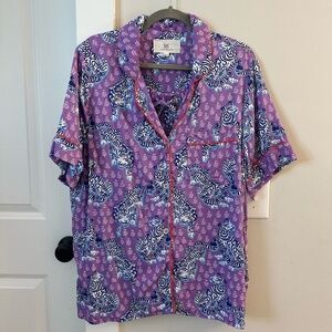 Printfresh Short Satin PJ Set in Tiger Queen Amethyst Size L